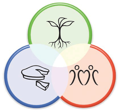 Icons symbolising the 3 permaculture ethics