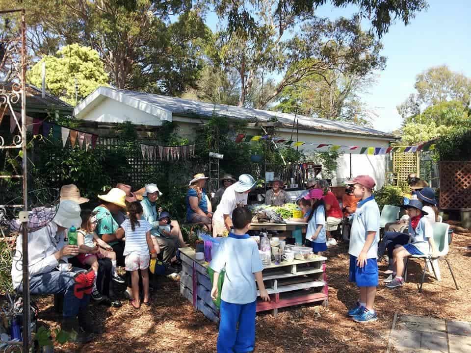 Outdoor gathering at Peninsula Community Garden