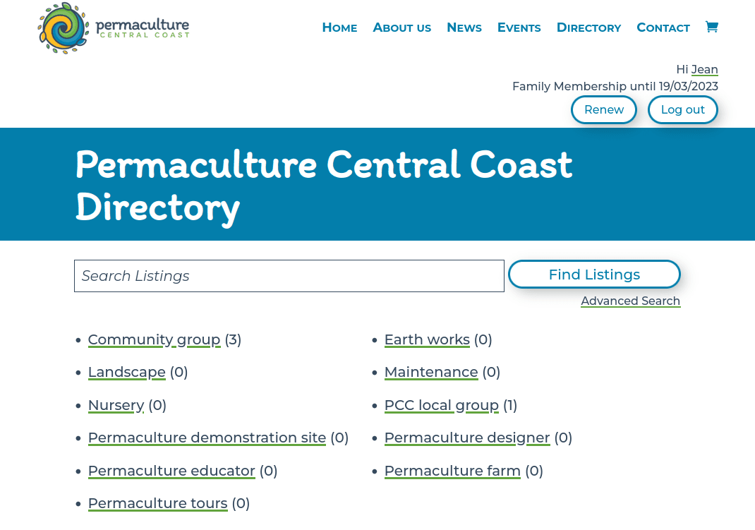 Screenshot of PCC Directory
